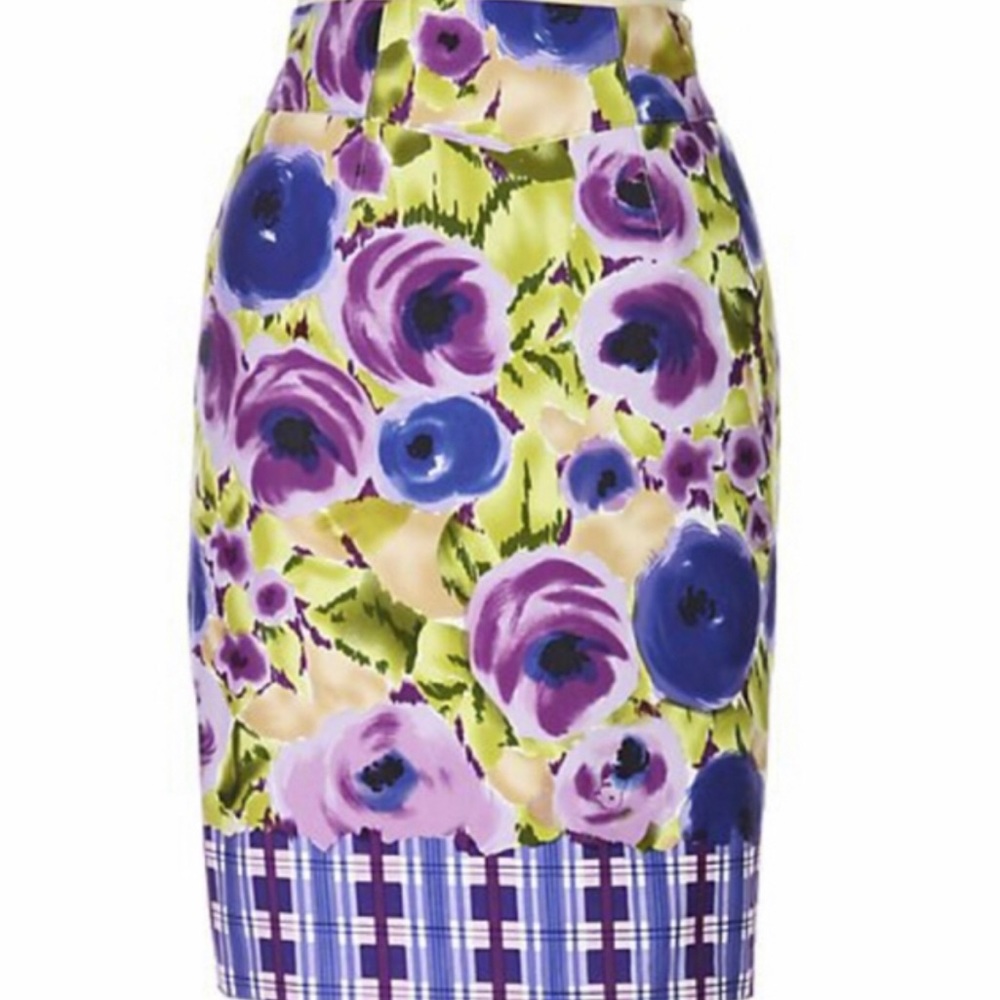 Anthropologie Floral Pencil Skirt - Purple, Blue, Green